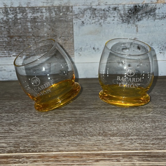 Bacardi Limon Round Bottom Set of Two Slant Top Gold Glasses - Picture 3 of 11